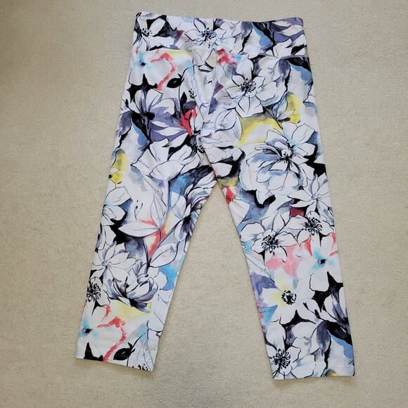 EUC Calvin Klein XL Performance Wick Cropped Floral Leggings Yoga Active Pants - Picture 1 of 11